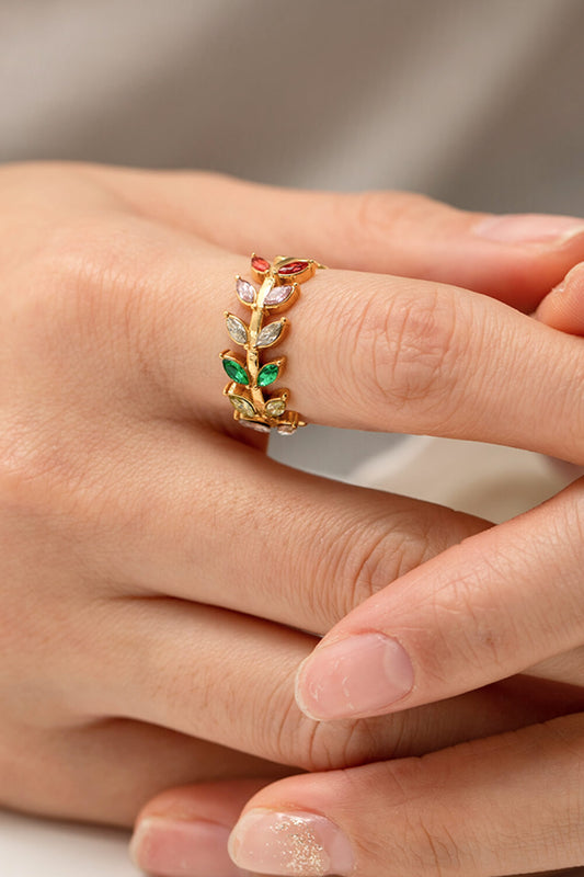 Zircon 18K Gold-Plated Leaf Open Ring - AllIn Computer