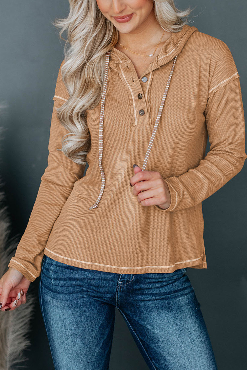 Dropped Shoulder Buttoned Hoodie - AllIn Computer