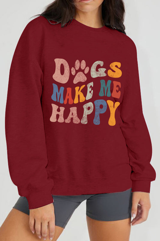 Simply Love Simply Love Full Size DOGS MAKE ME HAPPY Graphic Sweatshirt - AllIn Computer