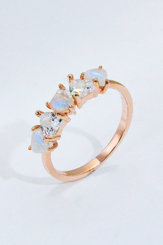 Moonstone and Zircon Heart Ring - AllIn Computer