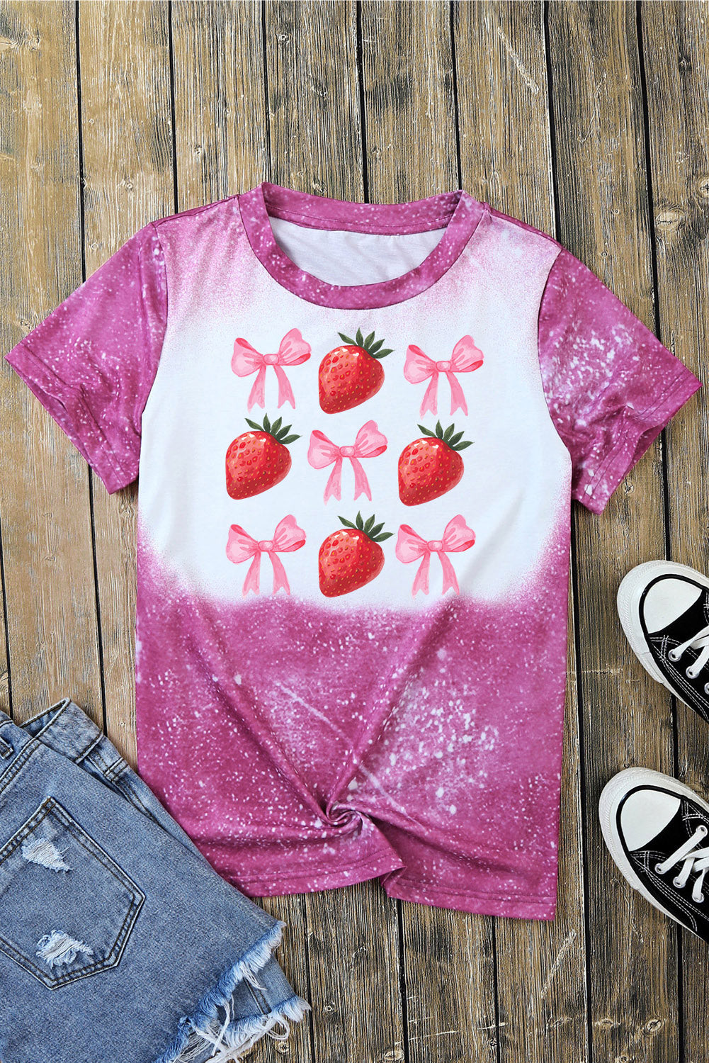 Strawberry Round Neck Short Sleeve T-Shirt - AllIn Computer