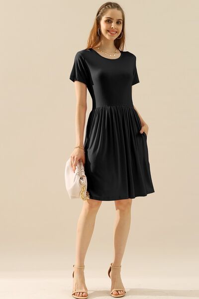 Ninexis Full Size Round Neck Ruched Dress with Pockets - AllIn Computer
