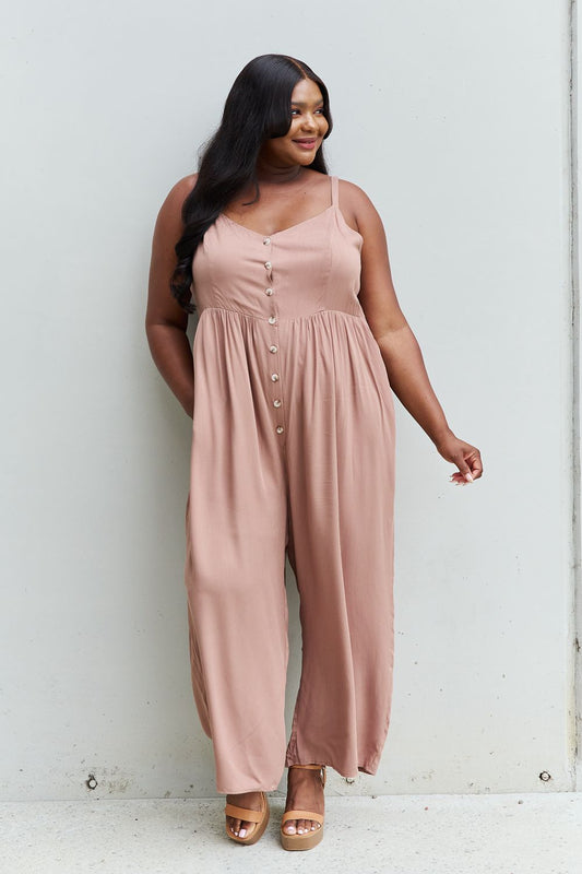 HEYSON All Day Full Size Wide Leg Button Down Jumpsuit in Mocha - AllIn Computer