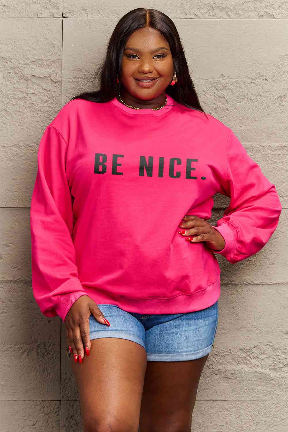 Simply Love Full Size BE NICE Graphic Sweatshirt - AllIn Computer