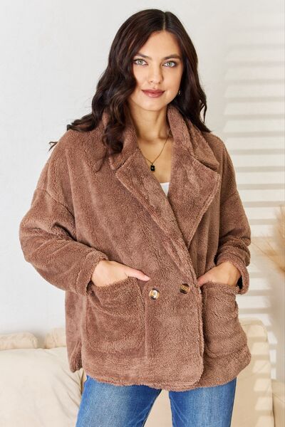 Culture Code Double Breasted Fuzzy Coat - AllIn Computer