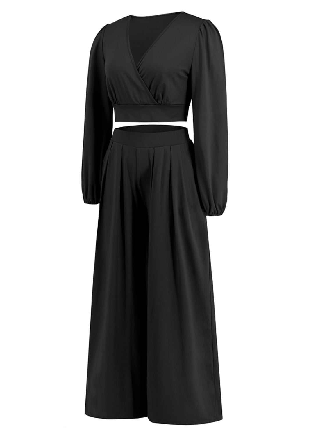 Surplice Top and Wide Leg Pants Set - AllIn Computer