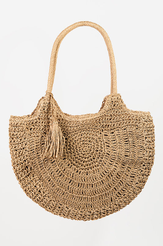 Fame Straw Braided Tote Bag with Tassel - AllIn Computer