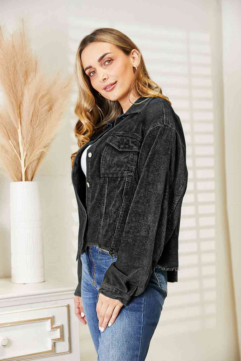 Raw Hem Button Down Jacket - AllIn Computer