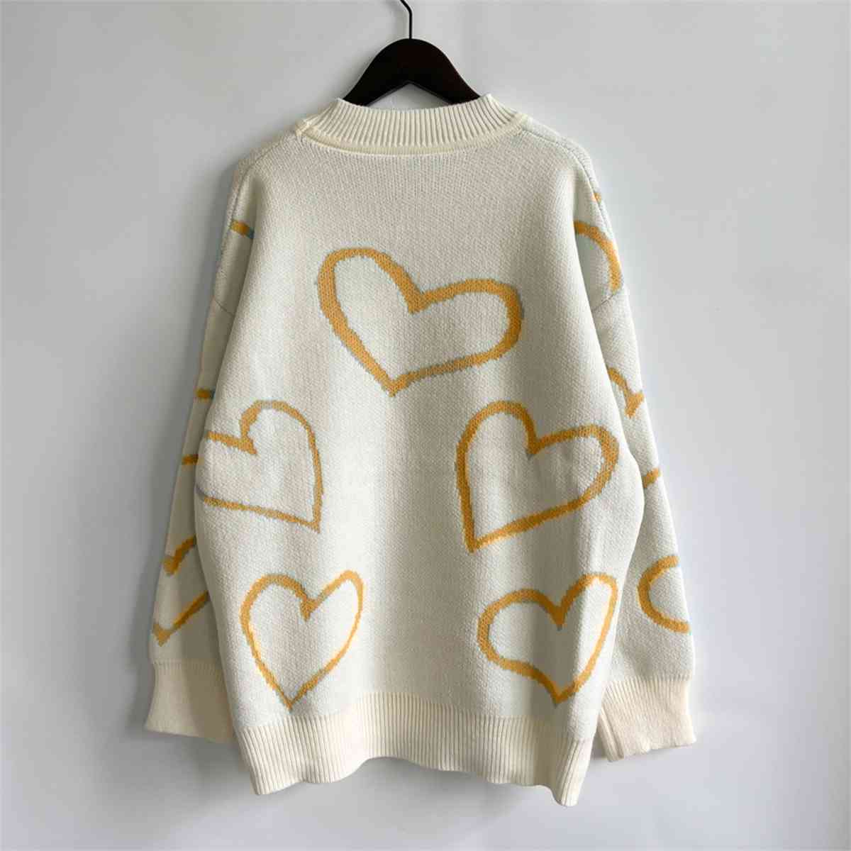 Heart Pattern Long Sleeve Sweater - AllIn Computer