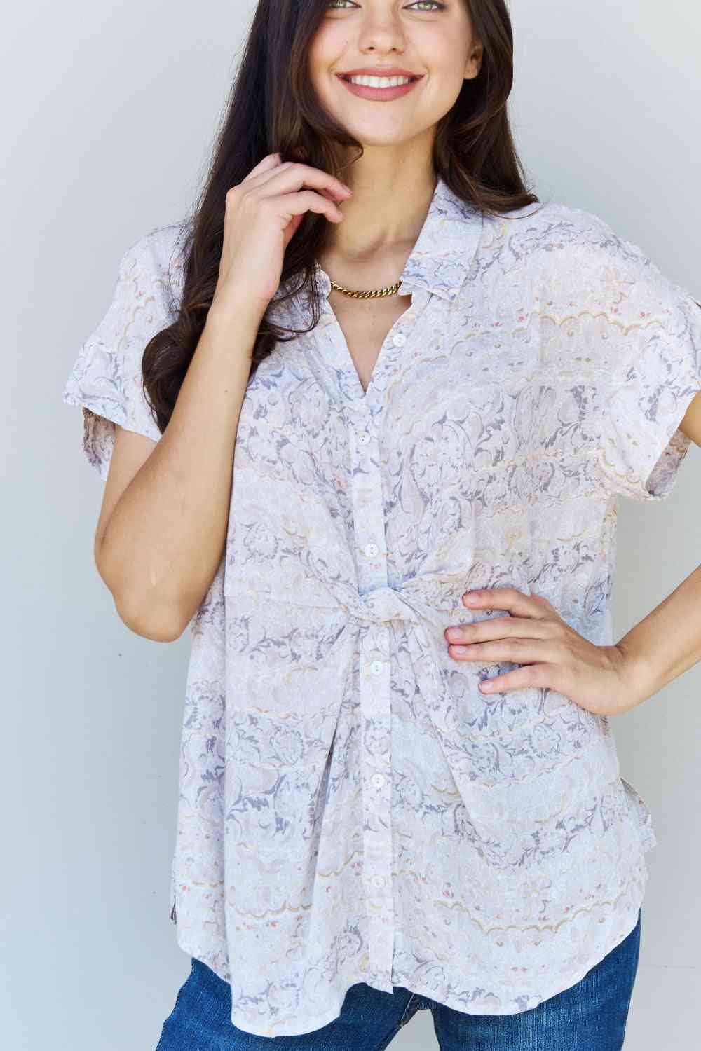 ODDI Full Size Floral Paisley Print Twist Tunic Top - AllIn Computer