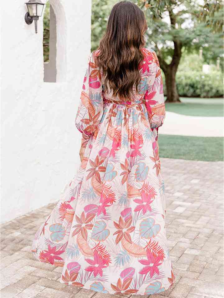 Plus Size V-Neck Printed Slit Dress - AllIn Computer