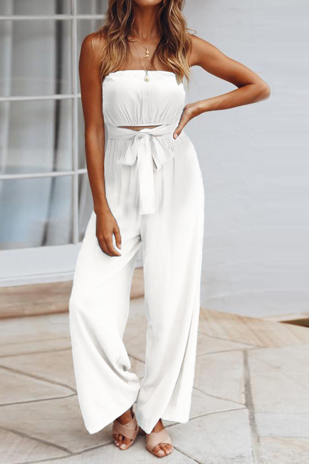 Tied Cutout Tube Wide Leg Jumpsuit - AllIn Computer