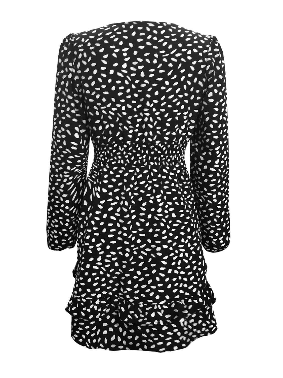 Printed Ruffle Trim Smocked Mini Dress - AllIn Computer