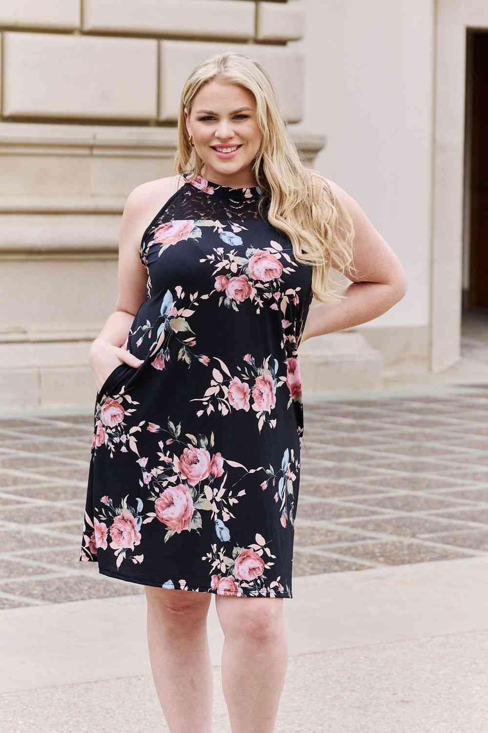 Heimish On A Journey Full Size Floral Lace Detail Sleeveless Dress - AllIn Computer