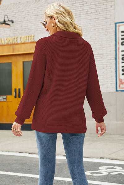 Ribbed Johnny Collar Pullover Sweater - AllIn Computer