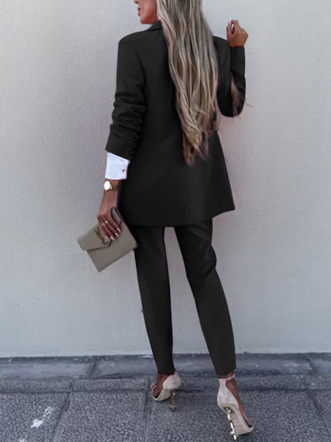 Lapel Collar Long Sleeve Blazer and Pants Set - AllIn Computer