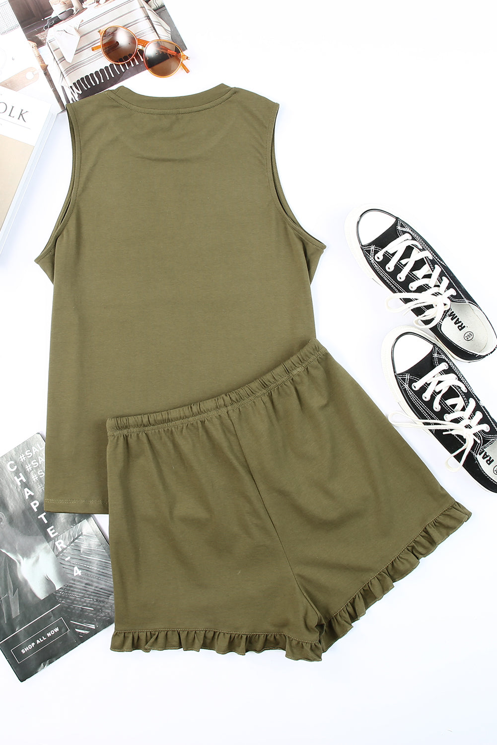 Round Neck Tank and Shorts Lounge Set - AllIn Computer