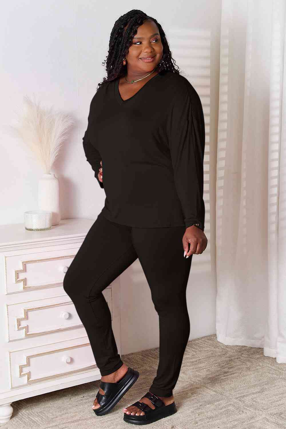 Basic Bae Full Size V-Neck Soft Rayon Long Sleeve Top and Pants Lounge Set - AllIn Computer