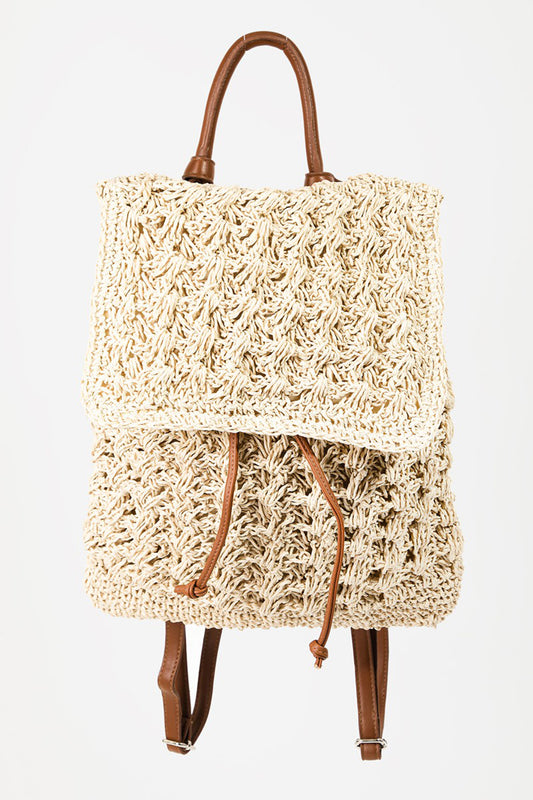 Fame Straw Braided Faux Leather Strap Backpack Bag - AllIn Computer