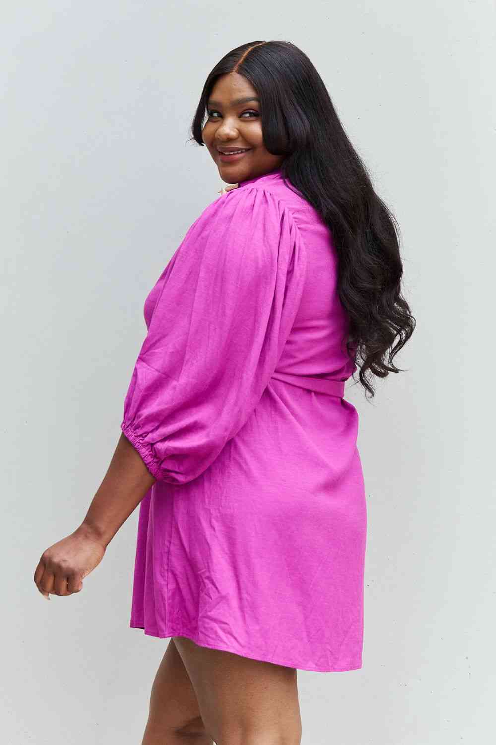Jade By Jane Hello Darling Full Size Half Sleeve Belted Mini Dress in Magenta - AllIn Computer