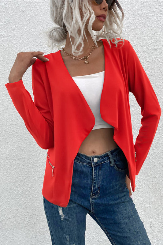 Open Front Zipper Pocket Cardigan - AllIn Computer