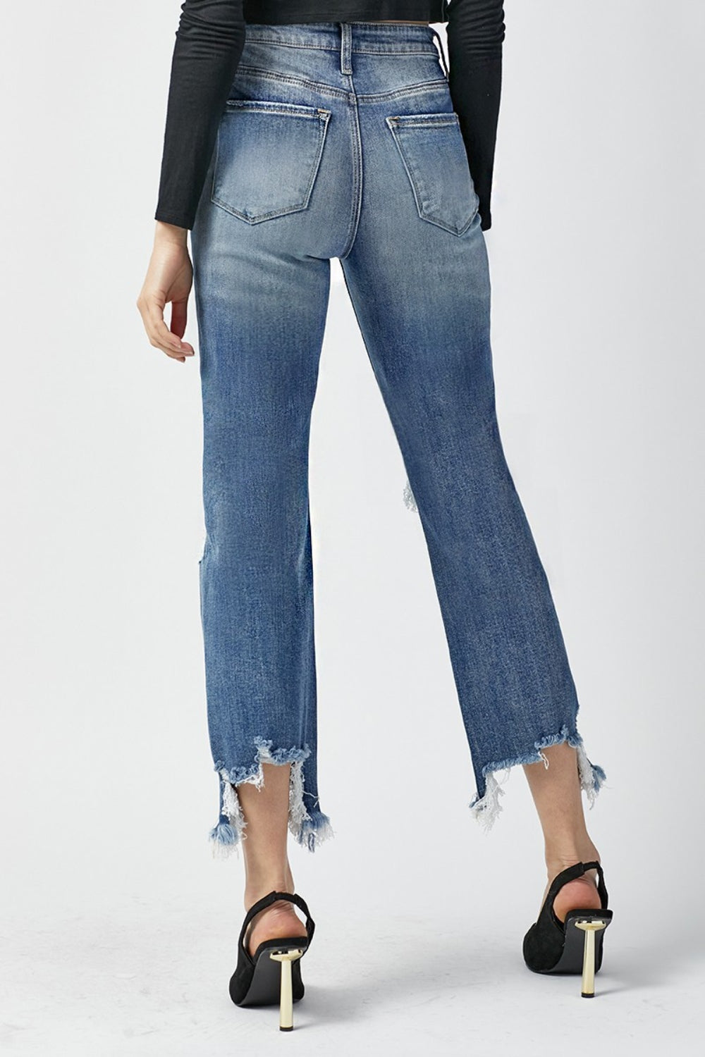 RISEN High Waist Distressed Frayed Hem Cropped Straight Jeans - AllIn Computer