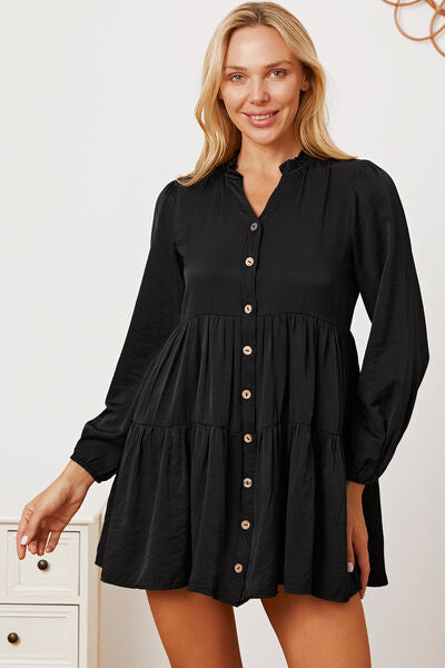 Ruffled Button Up Long Sleeve Tiered Shirt - AllIn Computer