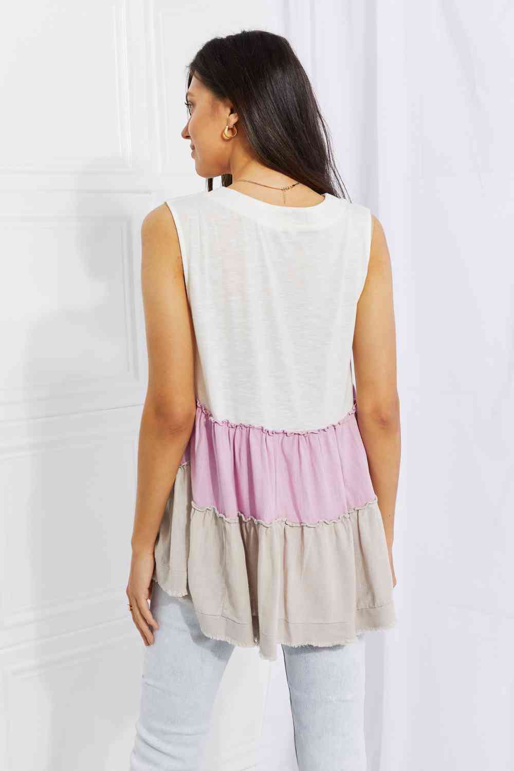 White Birch Full Size Watching the Sunset Color Block Babydoll Top - AllIn Computer