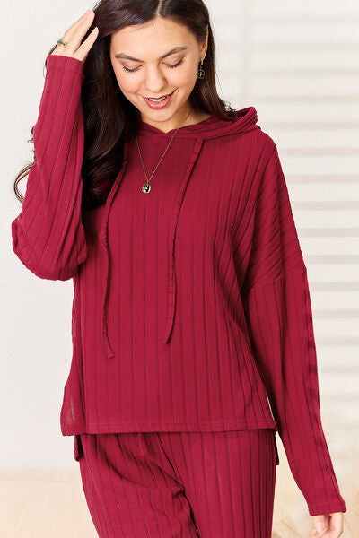 Basic Bae Full Size Ribbed Drawstring Hood Top and Straight Pants Set - AllIn Computer