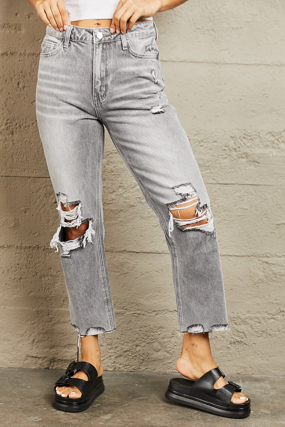 BAYEAS High Waisted Cropped Straight Jeans - AllIn Computer