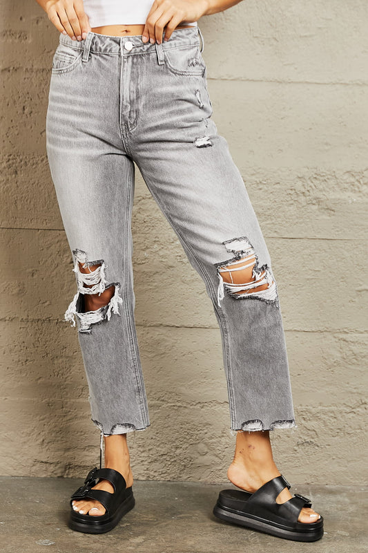 BAYEAS High Waisted Cropped Straight Jeans - AllIn Computer