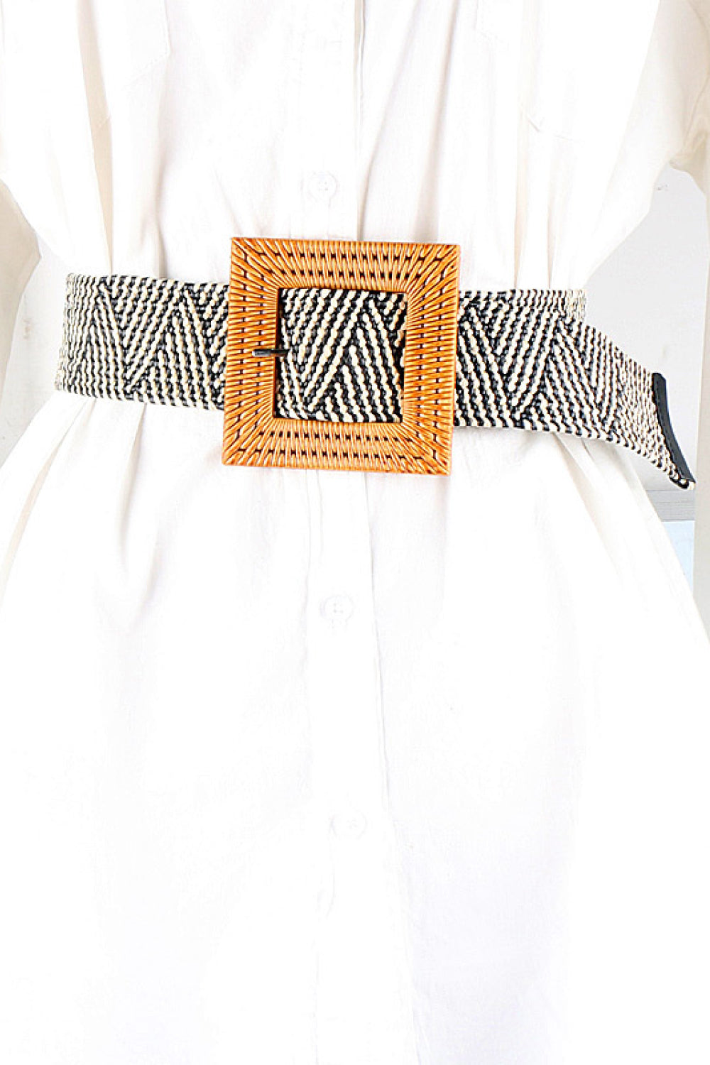 Square Buckle Elastic Braid Belt - AllIn Computer
