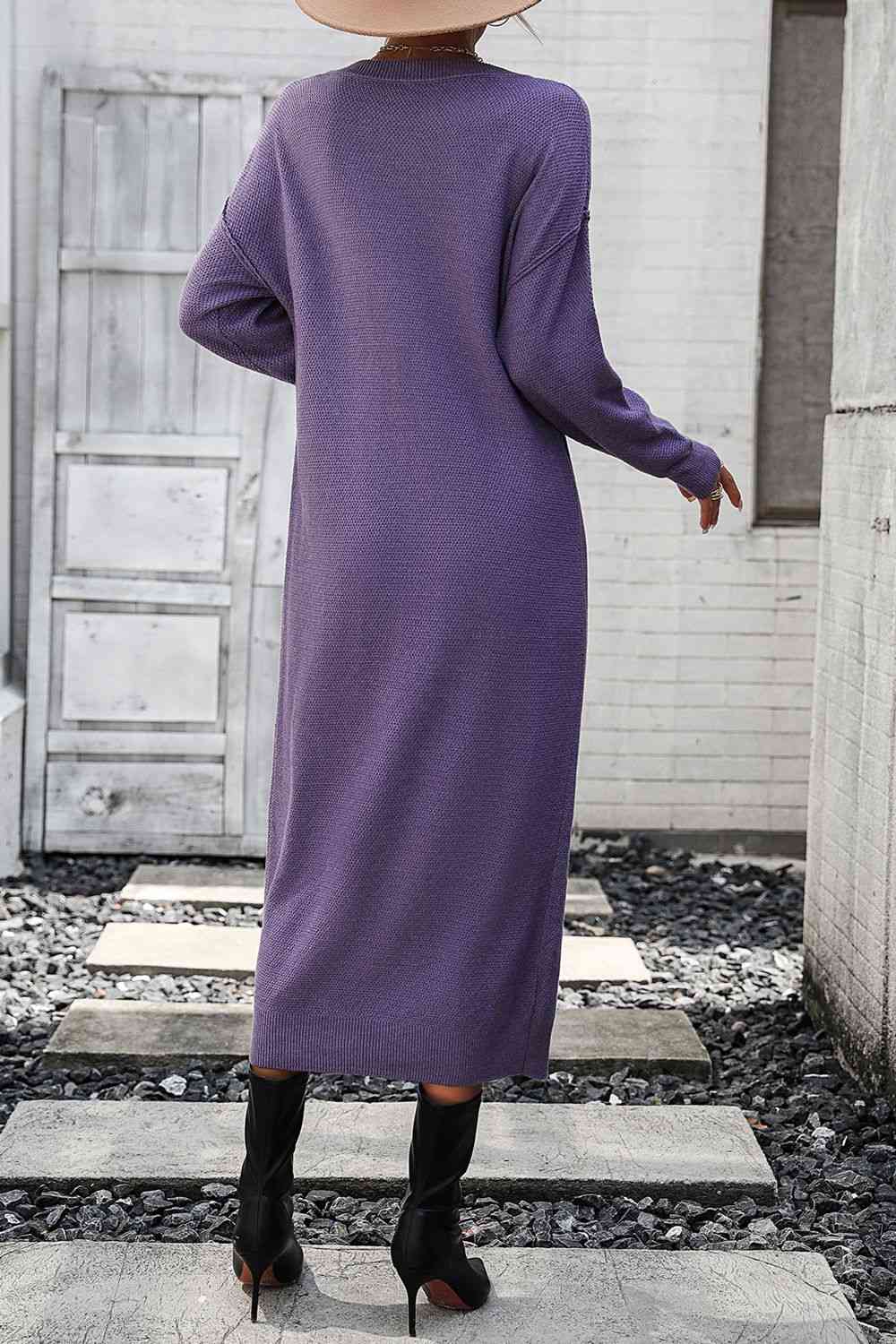 Notched Neck Dropped Shoulder Button-Down Midi Dress - AllIn Computer
