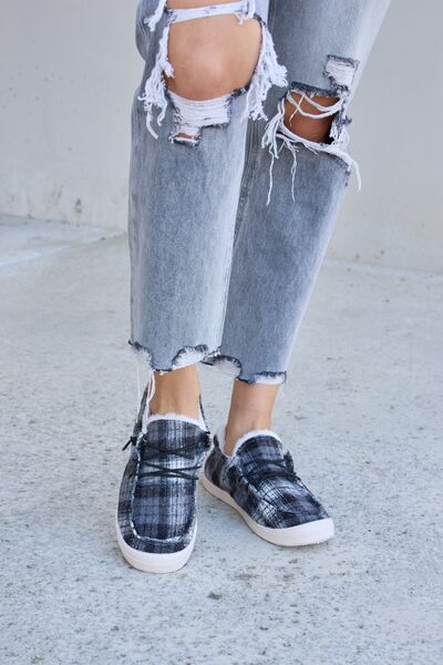 Forever Link Plaid Plush Flat Sneakers - AllIn Computer