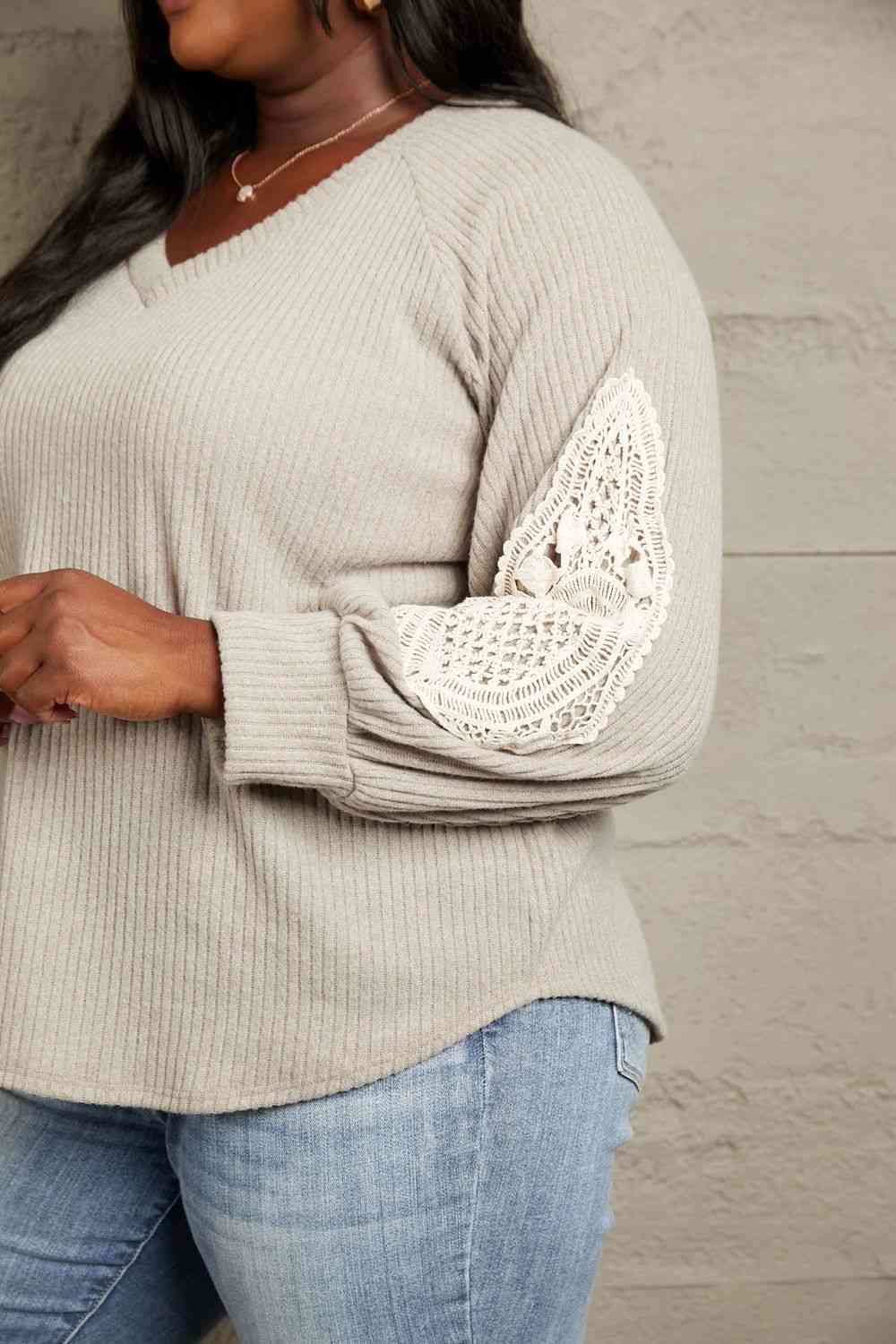 Sew In Love Full Size Lace Patch Detail Sweater - AllIn Computer