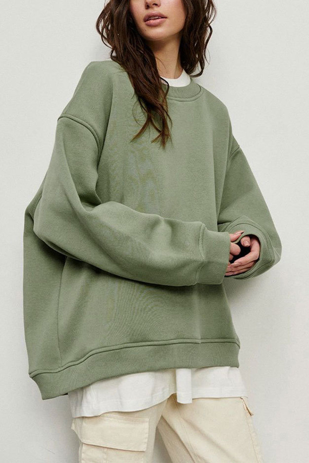 Oversize Round Neck Dropped Shoulder Sweatshirt - AllIn Computer