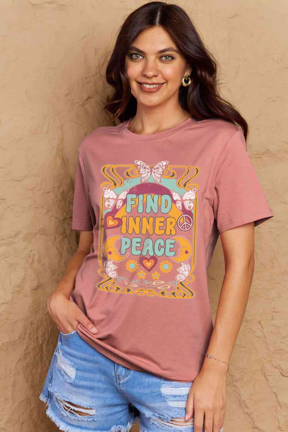 Simply Love Full Size FIND INNER PEACE Graphic Cotton T-Shirt - AllIn Computer