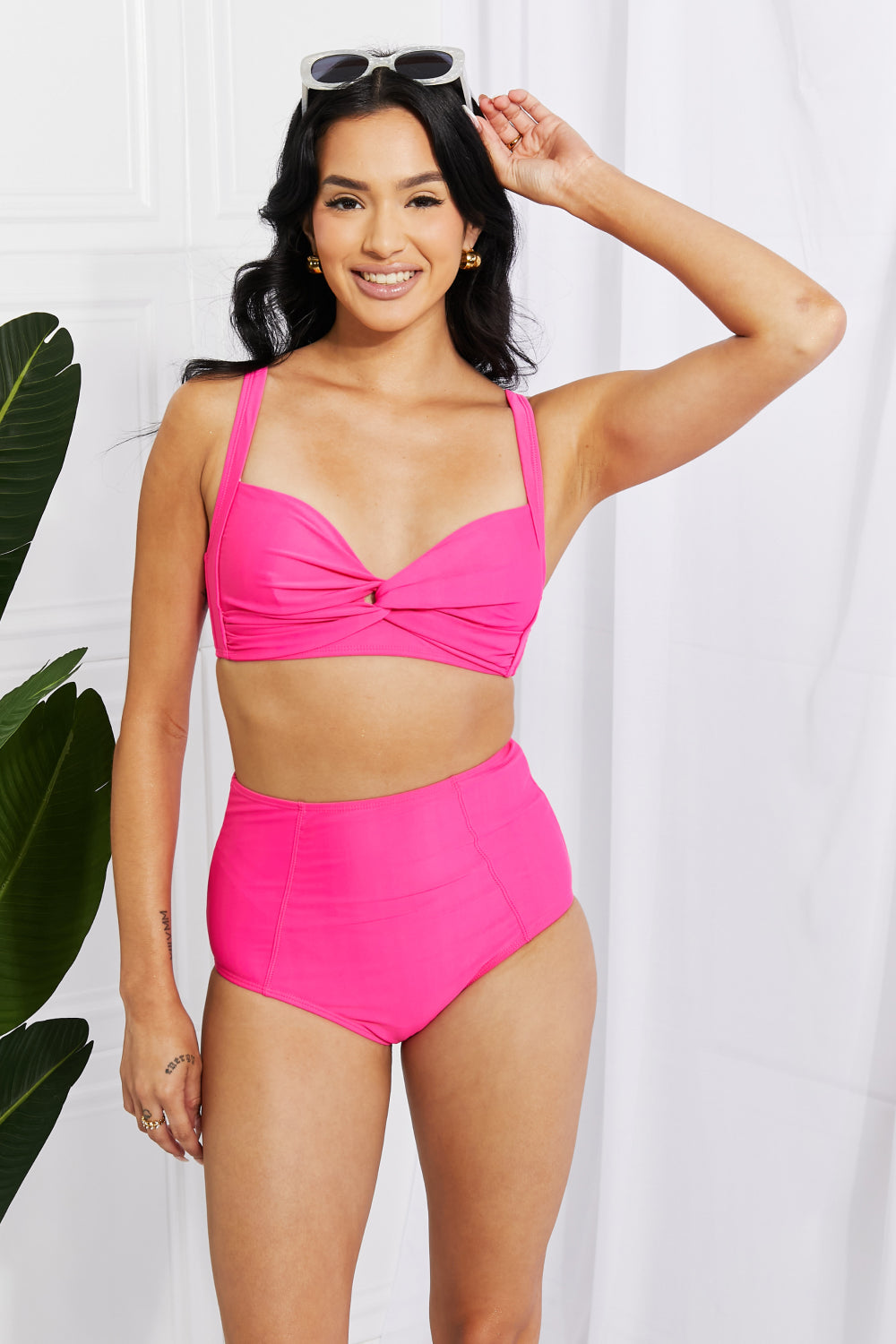 Marina West Swim Take A Dip Twist High-Rise Bikini in Pink - AllIn Computer