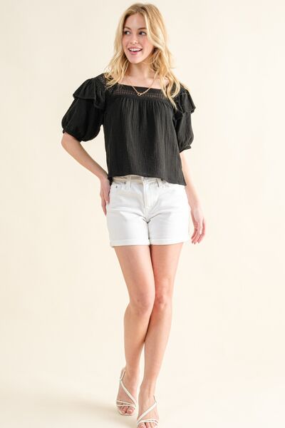 And The Why Square Neck Cotton Gauze Ruffled Blouse - AllIn Computer