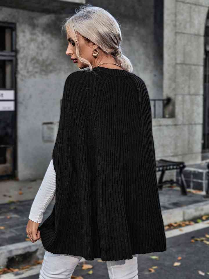 Ribbed Round Neck Slit Sleeve Knit Top - AllIn Computer