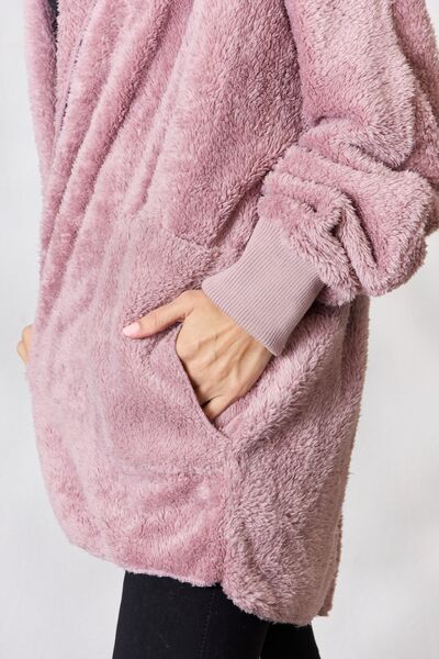 H&T Faux Fur Open Front Hooded Jacket - AllIn Computer