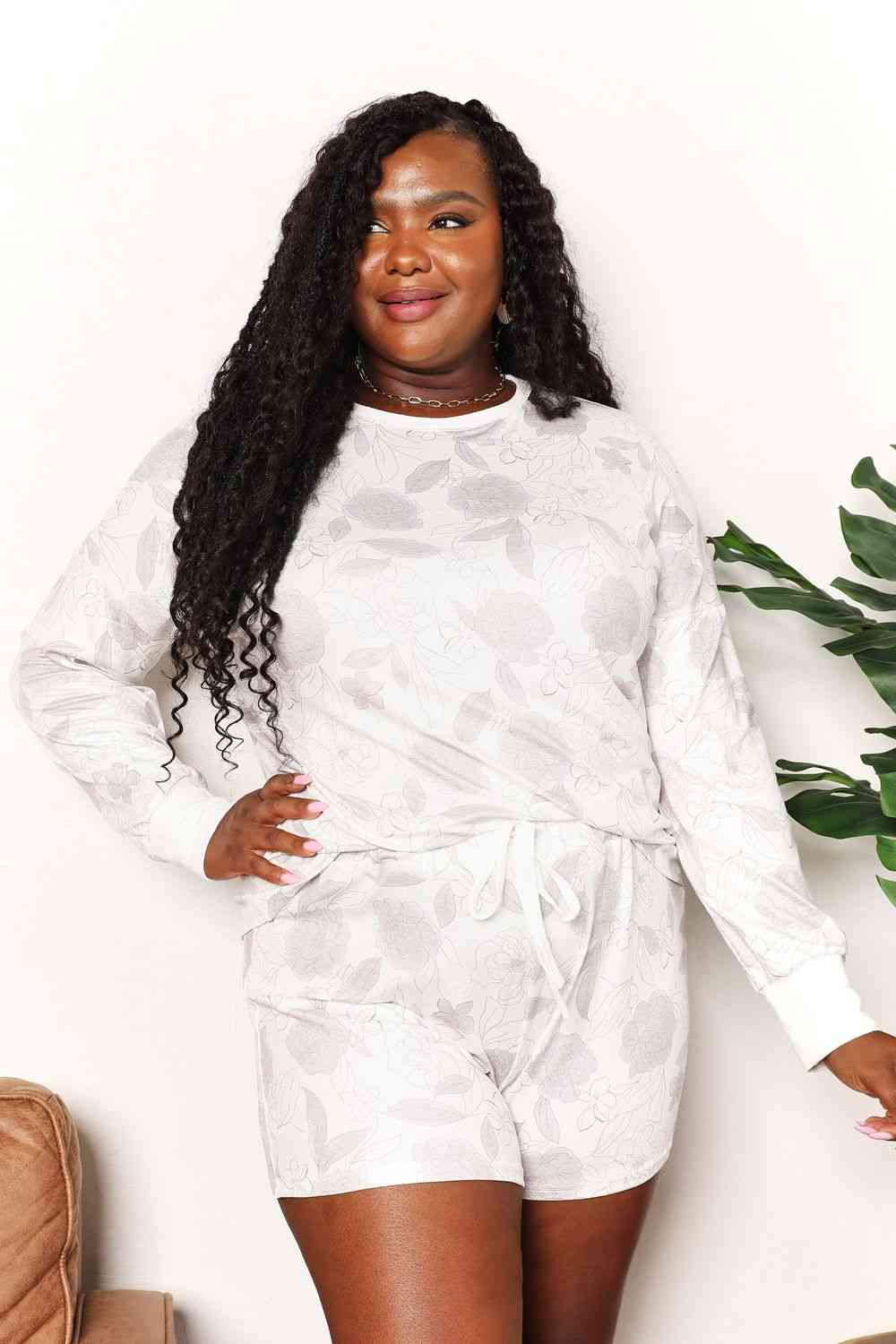 Double Take Floral Long Sleeve Top and Shorts Loungewear Set - AllIn Computer