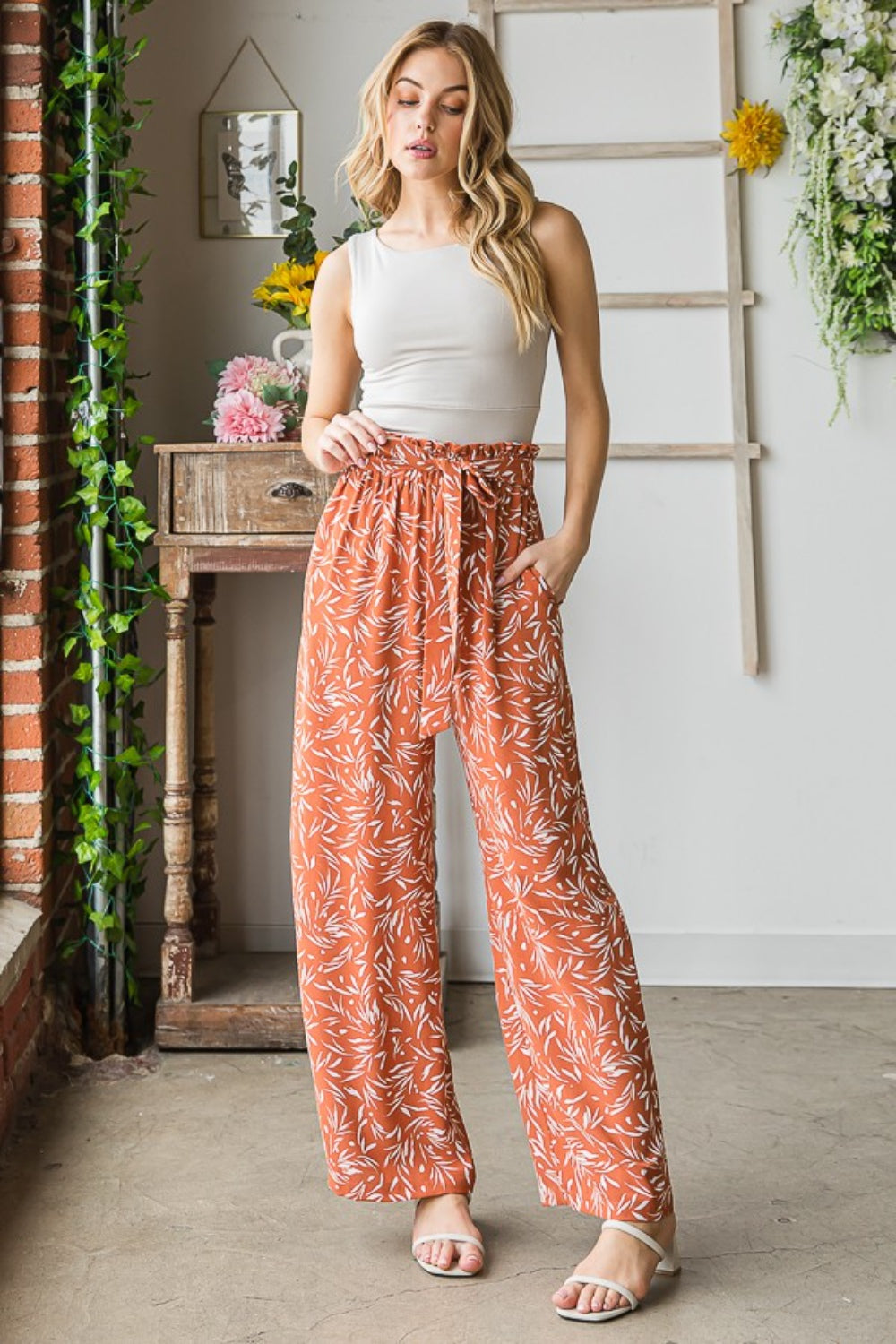 Heimish Full Size Printed Tied Straight Casual Pants - AllIn Computer