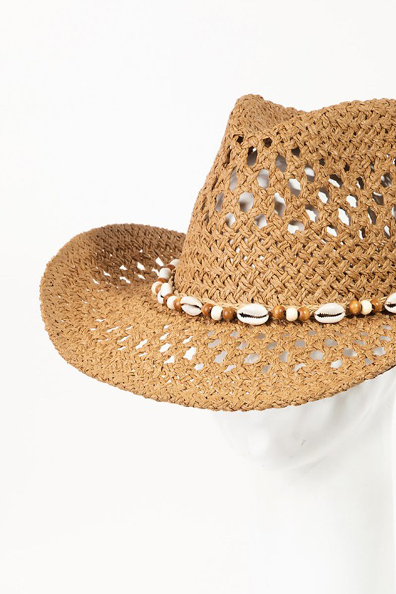 Fame Cowrie Shell Beaded String Straw Hat - AllIn Computer