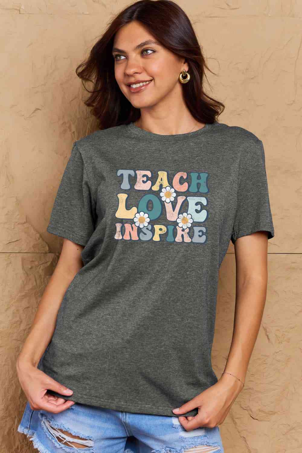 Simply Love Full Size TEACH LOVE INSPIRE Graphic Cotton T-Shirt - AllIn Computer