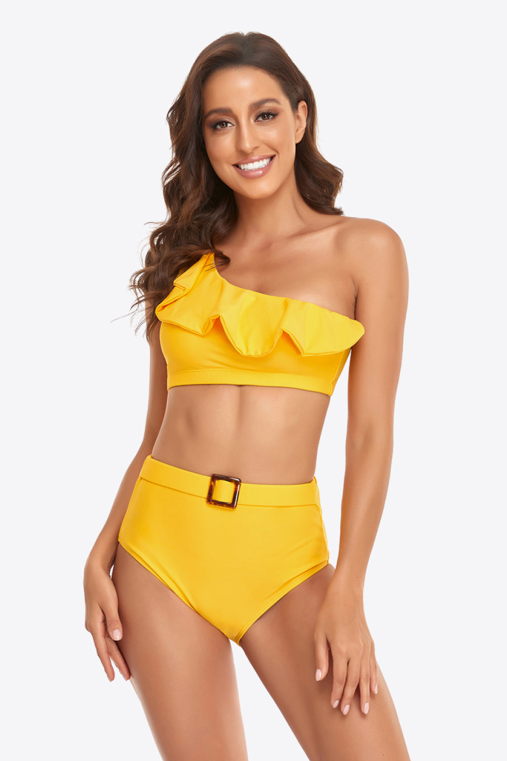 Ruffled One-Shoulder Buckled Bikini Set - AllIn Computer