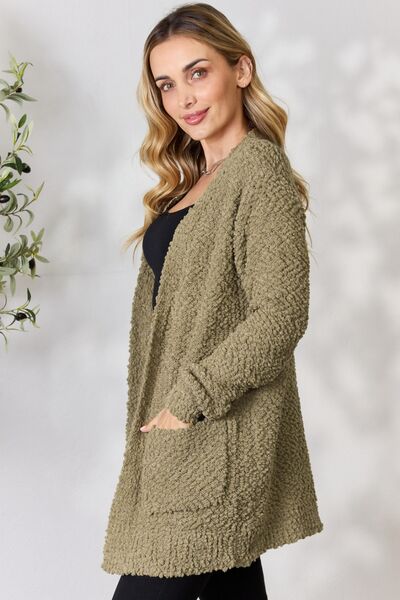 Zenana Falling For You Full Size Open Front Popcorn Cardigan - AllIn Computer
