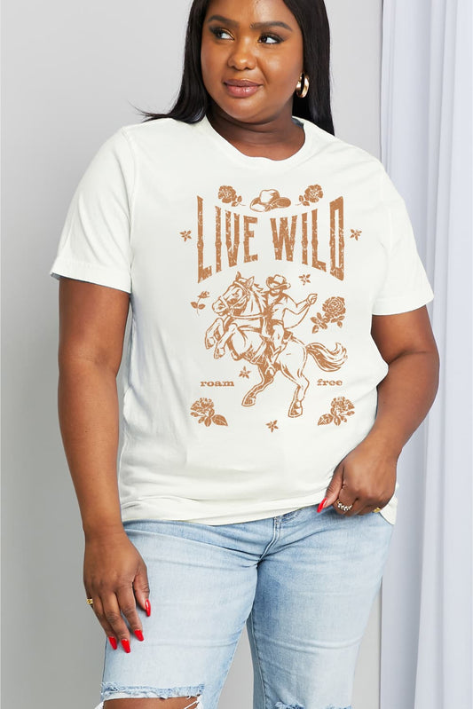 Simply Love Simply Love Full Size LIVE WILD ROAM FREE Graphic Cotton Tee - AllIn Computer