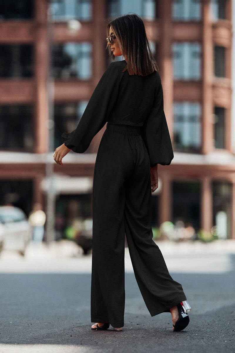 Cutout Long Sleeve Top and Wide Leg Pants Set - AllIn Computer