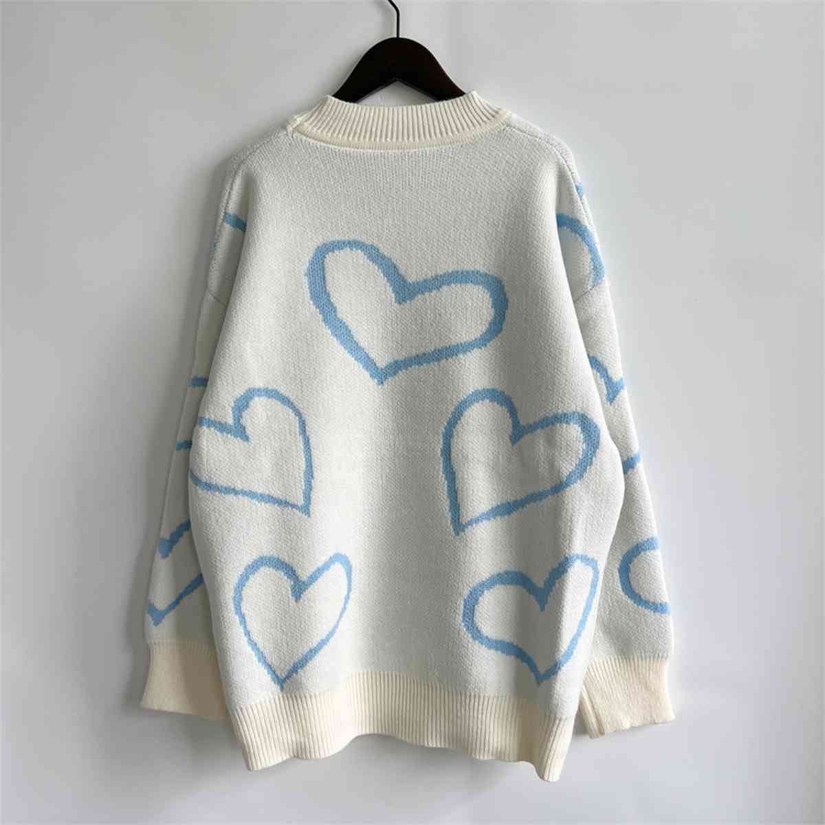 Heart Pattern Long Sleeve Sweater - AllIn Computer